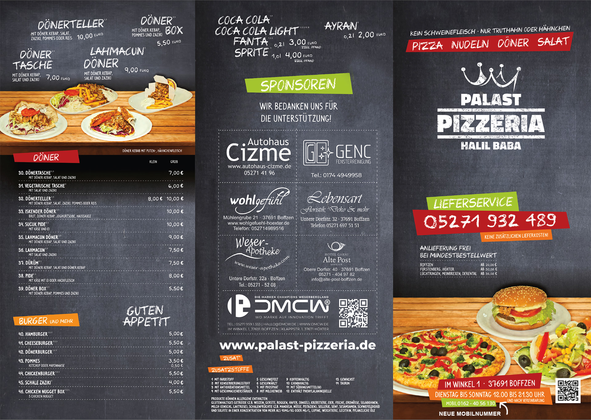 Palast Pizzeria Boffzen - Speisekarte Palast Pizzeria Boffzen - Speisekarte